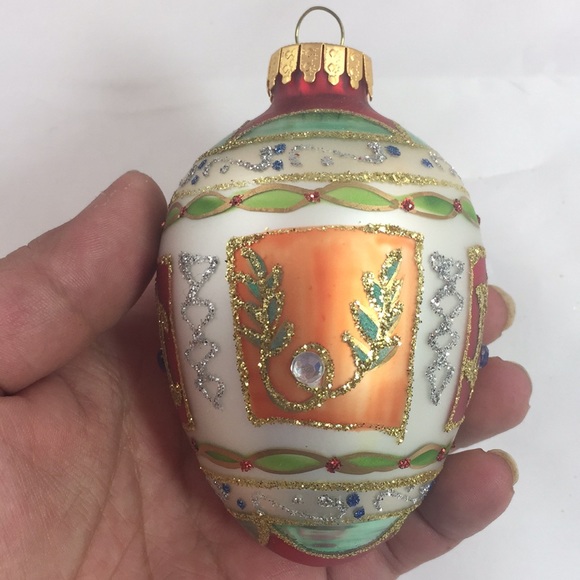 Vintage GKI/Bethlehem Glass Egg shaped embellished Christmas Ornament - Picture 3 of 8